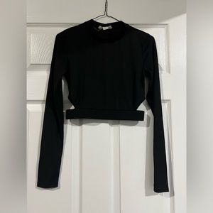Black ribbed crop top with side cut outs